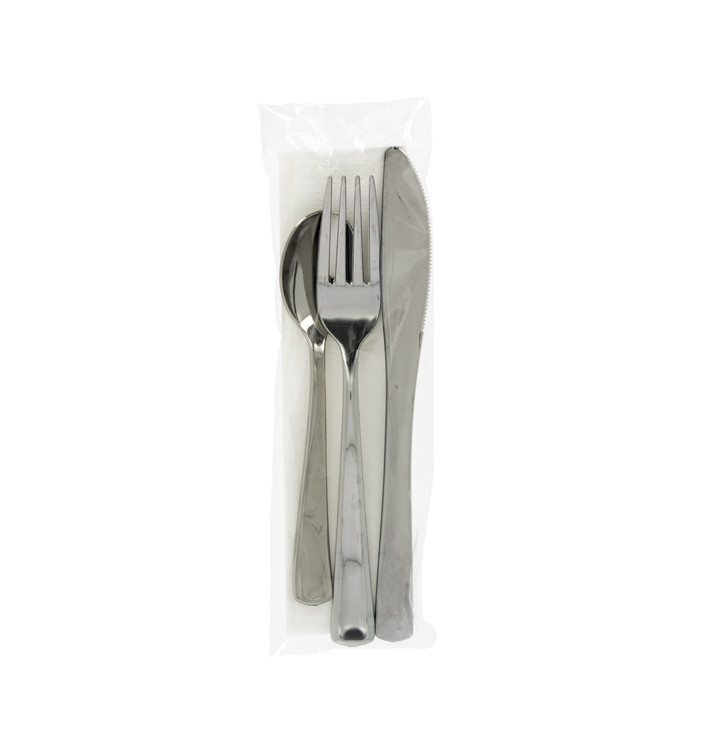 Besteckset Messer, Gabel, Löffel und Serviette silber (300 Stück) Besteckset Messer, Gabel, Löffel und Serviette silber (300 Stück)