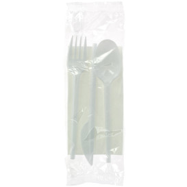 Besteckset Messer, Gabel, Löffel und Serviette weiß (500 Stück)