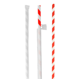 Trinkhalme aus Papier starr gestreift einzeln verpackt Ø6mm 20cm (250 Stück)