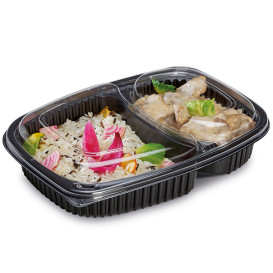 Plastikbehälter Rechtecking PP 2-Geteilt Schwarz 1250ml 255x189x45mm (320 Stück)