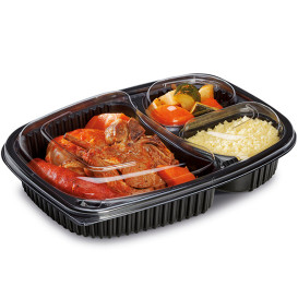 Plastikbehälter Rechtecking PP 3-Geteilt Schwarz 1250ml 255x189x45mm (320 Stück)