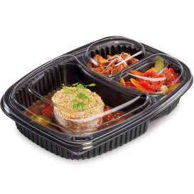 Plastikbehälter Rechtecking PP 3-Geteilt Schwarz 1250ml 255x189x45mm (320 Stück)