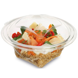 Transparente Salatschale mit Klappdeckel Rund APET 500ml Ø155mm (50 Stück)