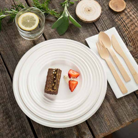 Zuckerrohrteller Premium Wave Weiß Ø18cm (50 Stück)