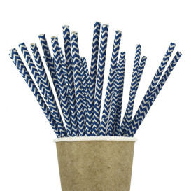 Trinkhalme Paper Starr Blau und Weiß Ø6mm 20cm (100 Stück)