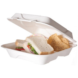Menübox Zuckerrohr 3-Geteilt Weiß 23x23x7,5cm (50 Stück)