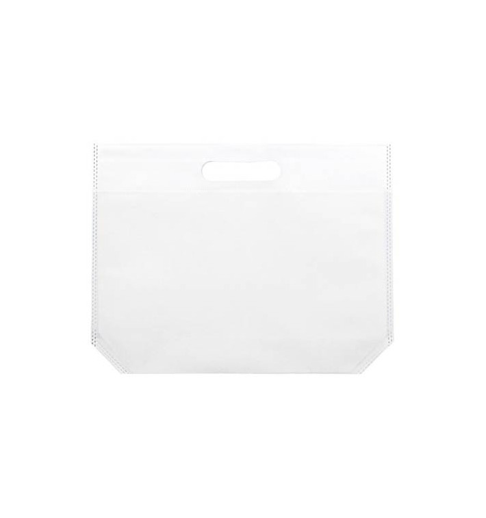 Vliestaschen Wiederverwendbar Stanzgriff Non Woven Weiss 34+8x26cm 80g (25 Stück)