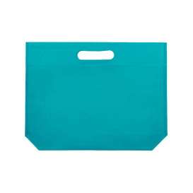 Vliestaschen Wiederverwendbar Stanzgriff Non Woven Aquamarinblau 34+8x26cm 80g (25 Stück)