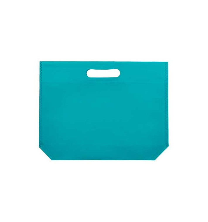 Vliestaschen Wiederverwendbar Stanzgriff Non Woven Aquamarinblau 34+8x26cm 80g (25 Stück)