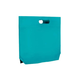 Vliestaschen Wiederverwendbar Stanzgriff Non Woven Aquamarinblau 34+8x26cm 80g (25 Stück)