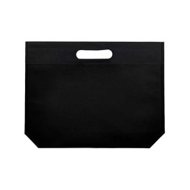 Vliestaschen Wiederverwendbar Stanzgriff Non Woven Schwarz 34+8x26cm 80g (25 Stück)