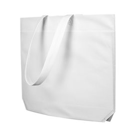 Vliestaschen Wiederverwendba Languer Griff Non Woven Weiss 42+10x40 cm 80g (25 Stück)