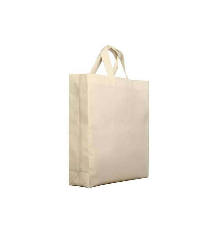 Vliesstofftasche PREMIUM Kurzen Griffen Creme 40+12x35cm (25 Stück) Vliesstofftasche PREMIUM Kurzen Griffen Creme 40+12x35cm (25 Stück)