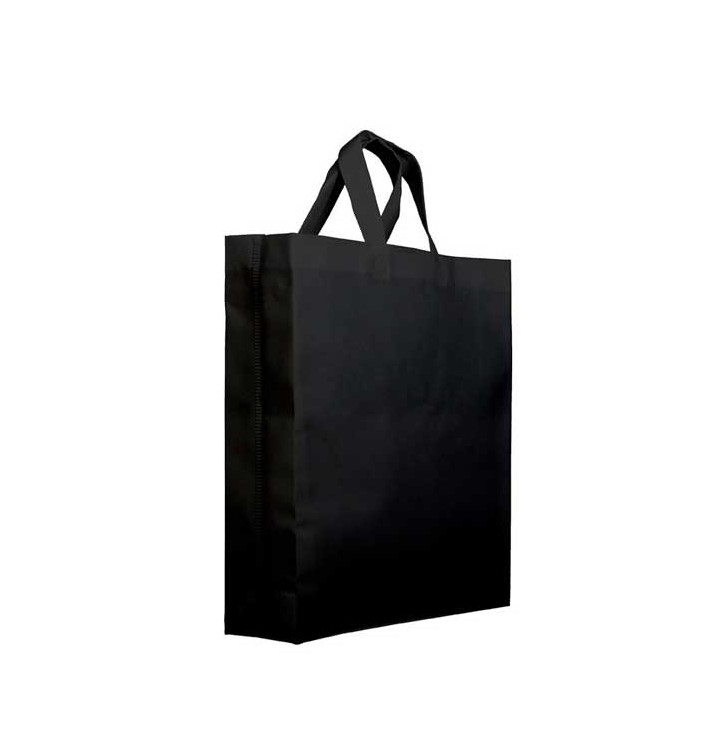 Vliesstofftasche PREMIUM Kurzen Griffen Schwarz 40+12x35cm (25 Stück) Vliesstofftasche PREMIUM Kurzen Griffen Schwarz 40+12x35cm (25 Stück)