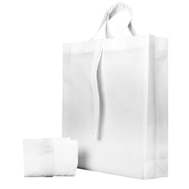 Faltender Vliesstofftasche PREMIUM Kurzen Griffen Weiße 40+15x40cm (25 Stück)