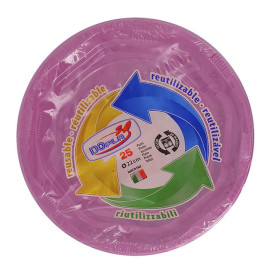 Plastikteller Tief Rund extra hart Achtecking Pink Ø220 mm (25 Stück)