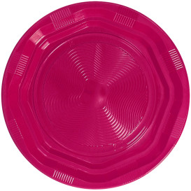 Plastikteller Tief Rund extra hart Achtecking Fuchsia Ø220 mm (25 Stück)