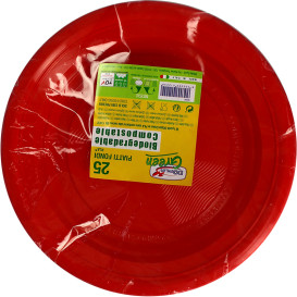 Maisstärke Teller PLA flach Rot Ø220 mm (25 Stück)
