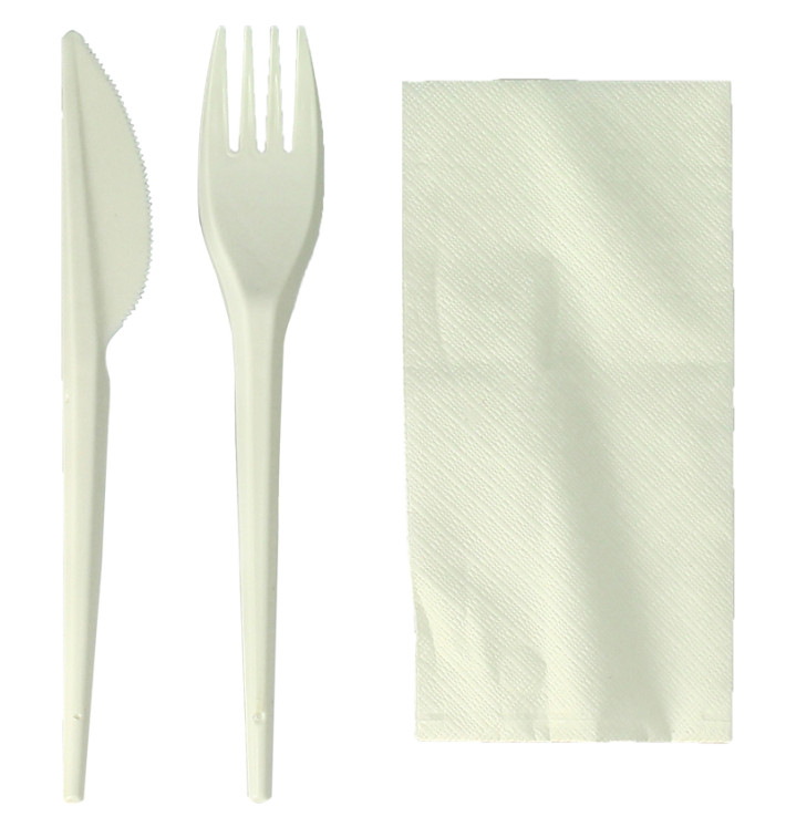 Besteckset Gabel, Löffel weiß Maisstärke PLA und Serviette (100 Stück) Besteckset Gabel, Löffel weiß Maisstärke PLA und Serviette (100 Stück)