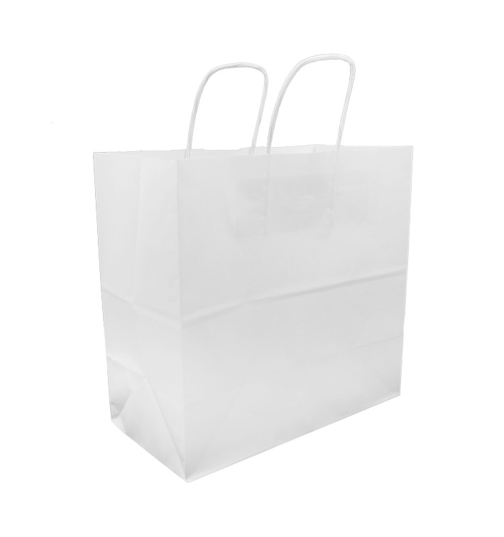Papiertüten Kraft weiß mit Henkeln 27+14x26cm (25 Stück) Papiertüten Kraft weiß mit Henkeln 27+14x26cm (25 Stück)
