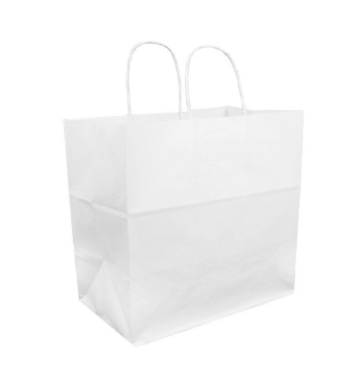 Papiertüten Kraft weiß mit Henkeln 30+18x29cm (25 Stück) Papiertüten Kraft weiß mit Henkeln 30+18x29cm (25 Stück)