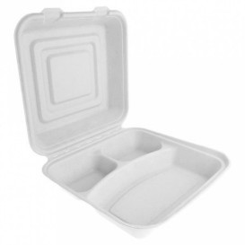 Menübox Zuckerrohr Weiß 3-Geteilt 24x23x7,6cm (200 Stück)