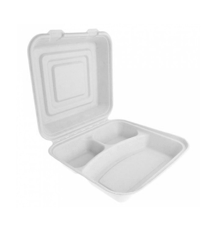 Menübox Zuckerrohr Weiß 3-Geteilt 24x23x7,6cm (200 Stück) Menübox Zuckerrohr Weiß 3-Geteilt 24x23x7,6cm (200 Stück)