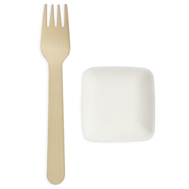 Mini Teller Zuckerrohr Quadratisch Weiß 6,5x6,5cm (50 Stück)
