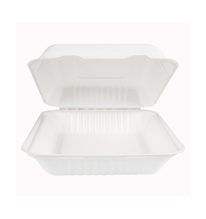 Klappschachtel Zuckerrohr mit PLA Weiß 23x23x7,5cm (200 Stück) Klappschachtel Zuckerrohr mit PLA Weiß 23x23x7,5cm (200 Stück)