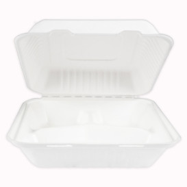 Klappschachtel Zuckerrohr mit PLA Weiß 3F 23x23x7,5cm (200 Stück)