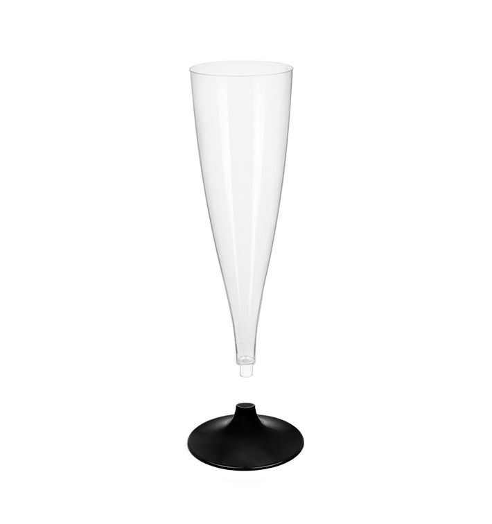 Sektflöte Plastik mit schwarzem Fuß 140ml 2T (20 Stück) Sektflöte Plastik mit schwarzem Fuß 140ml 2T (20 Stück)