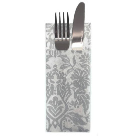 Bestecktaschen Airlaid "Versalles" Grau 33x40cm 55g/m² (40 Stück)