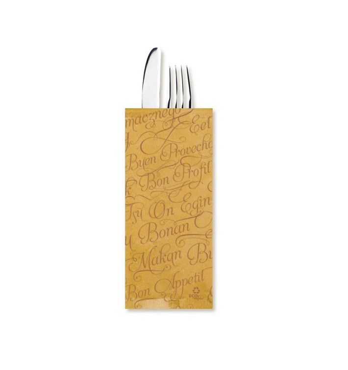 PapierBesteckumschlag mit Servietten "Buen Provecho" Kraft (100 Stück) PapierBesteckumschlag mit Servietten "Buen Provecho" Kraft (100 Stück)