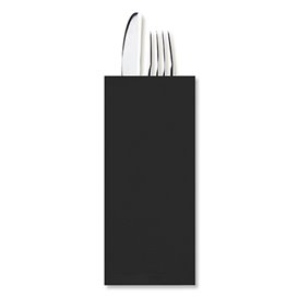 PapierBesteckumschlag mit Servietten Schwarz (100 Stück)