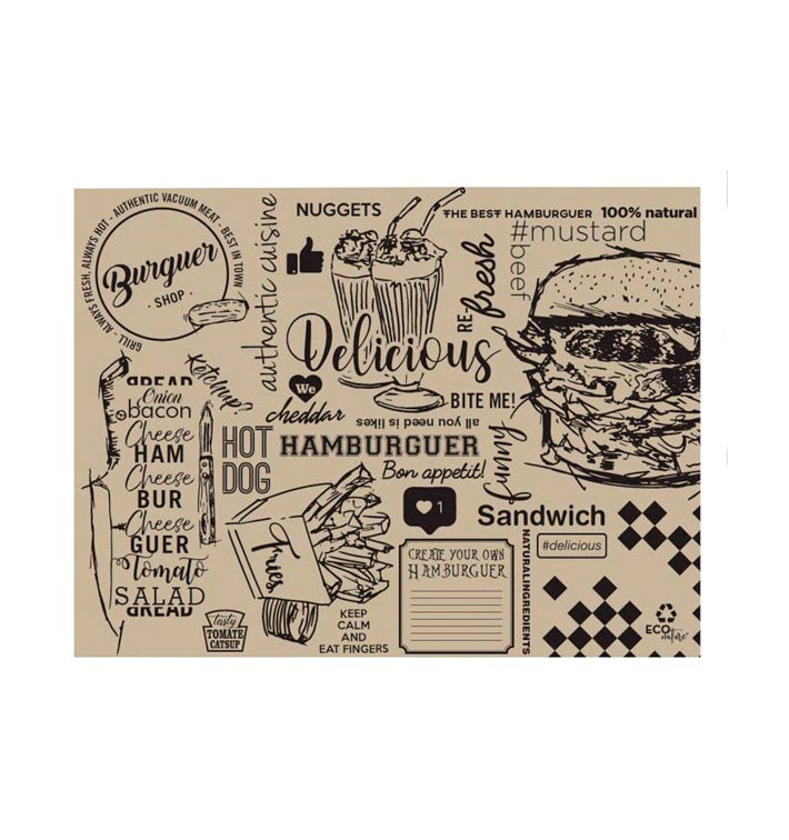 Tischset aus Papier Kraft "Burguer" 30x40cm 40g/m² (1.000 Stück) Tischset aus Papier Kraft "Burguer" 30x40cm 40g/m² (1.000 Stück)