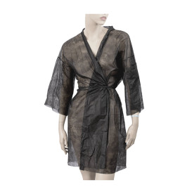 Einweg Kittel Kimono in TST PP mit Tasche Schwarz XL (1 Stück)