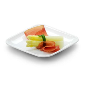 Plato plastico cuadrado degustacion  6,5x6,5cm (Bolsas 8 unid)