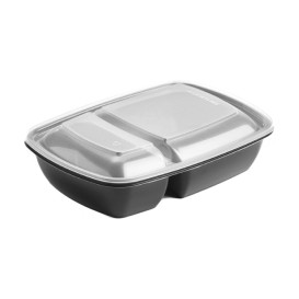 Plastikbehälter PP schwarz 2F mit deckel 1300ml 28x20cm (15 Stück)