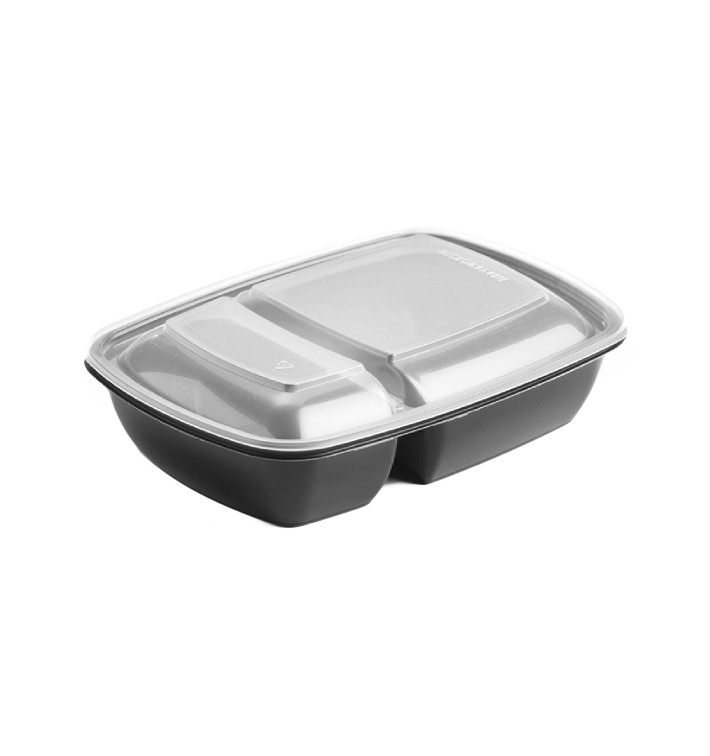 Plastikbehälter PP schwarz 2F mit deckel 1300ml 28x20cm (90 Stück) Plastikbehälter PP schwarz 2F mit deckel 1300ml 28x20cm (90 Stück)