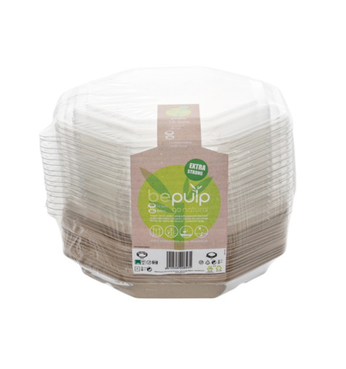 Oktogonaler Zuckerrohr Behälter mit deckel 830 ml 23x23cm (90 Stück) Oktogonaler Zuckerrohr Behälter mit deckel 830 ml 23x23cm (90 Stück)