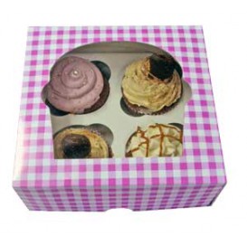 Caja con Soporte para 4 Cupcakes Rosa B-20 (Cajas de 140 Uds)