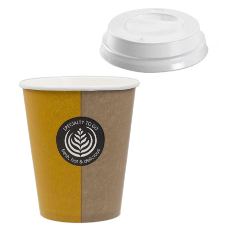 Karton Kaffeebecher "Specialty" + Deckel mit Loch to go 6Oz/180ml Ø7,0cm (1.000 Stück)