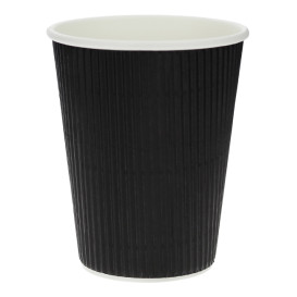 Kaffeebecher aus Wellpappe Schwarz 12 Oz/360ml Ø8,7cm (25 Stück)