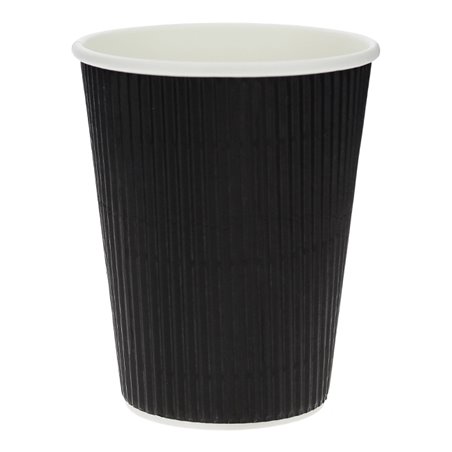 Kaffeebecher aus Wellpappe Schwarz 12 Oz/360ml Ø8,7cm (25 Stück)