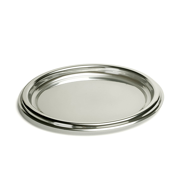 Servierplatte Plastik rund Silber 40cm (50 Stück) Servierplatte Plastik rund Silber 40cm (50 Stück)