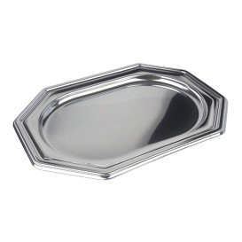 Plastiktablett achteckig Silber 27x19cm (5 Stück)