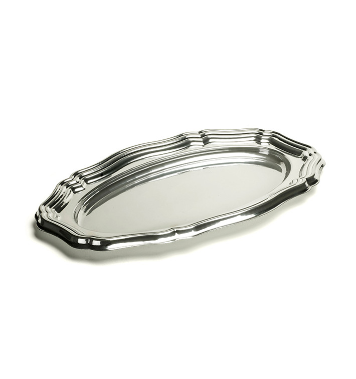 Plastiktablett Oval Silber 46x30cm (5 Stück) Plastiktablett Oval Silber 46x30cm (5 Stück)