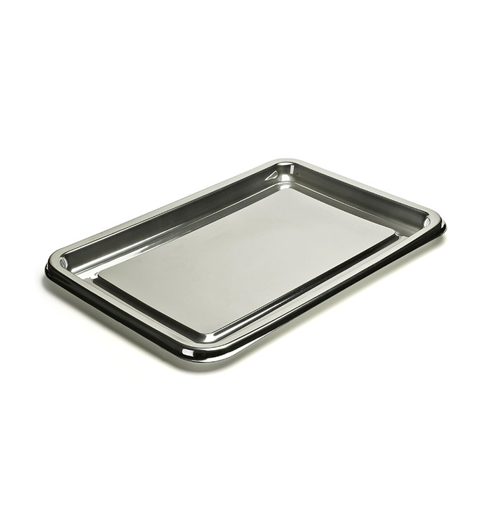 Plastiktablett rechteckig Silber 46x30cm (5 Stück) Plastiktablett rechteckig Silber 46x30cm (5 Stück)