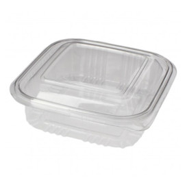 Transparente Dose mit Klappdeckel Viereckig PET 370ml (100 Stück)