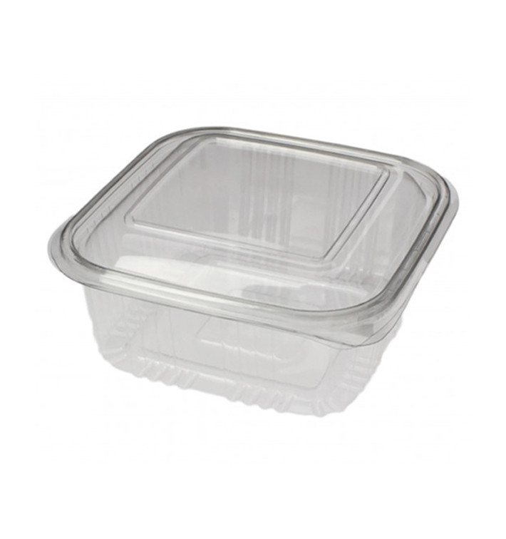 Transparente Dose mit Klappdeckel Viereckig PET 500ml (900 Stück) Transparente Dose mit Klappdeckel Viereckig PET 500ml (900 Stück)